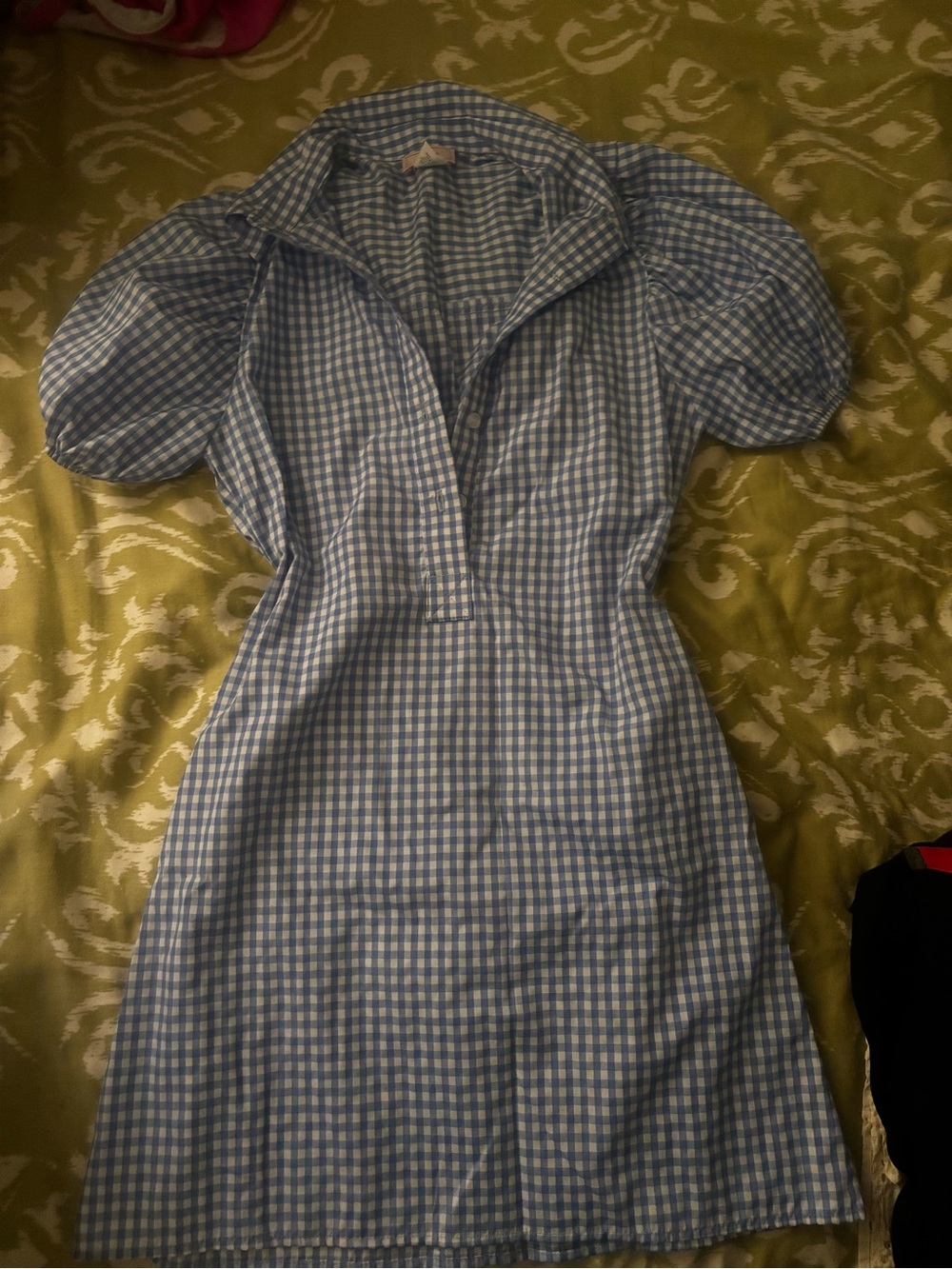 Blue Gingham Puff-Sleeve Women's Dress